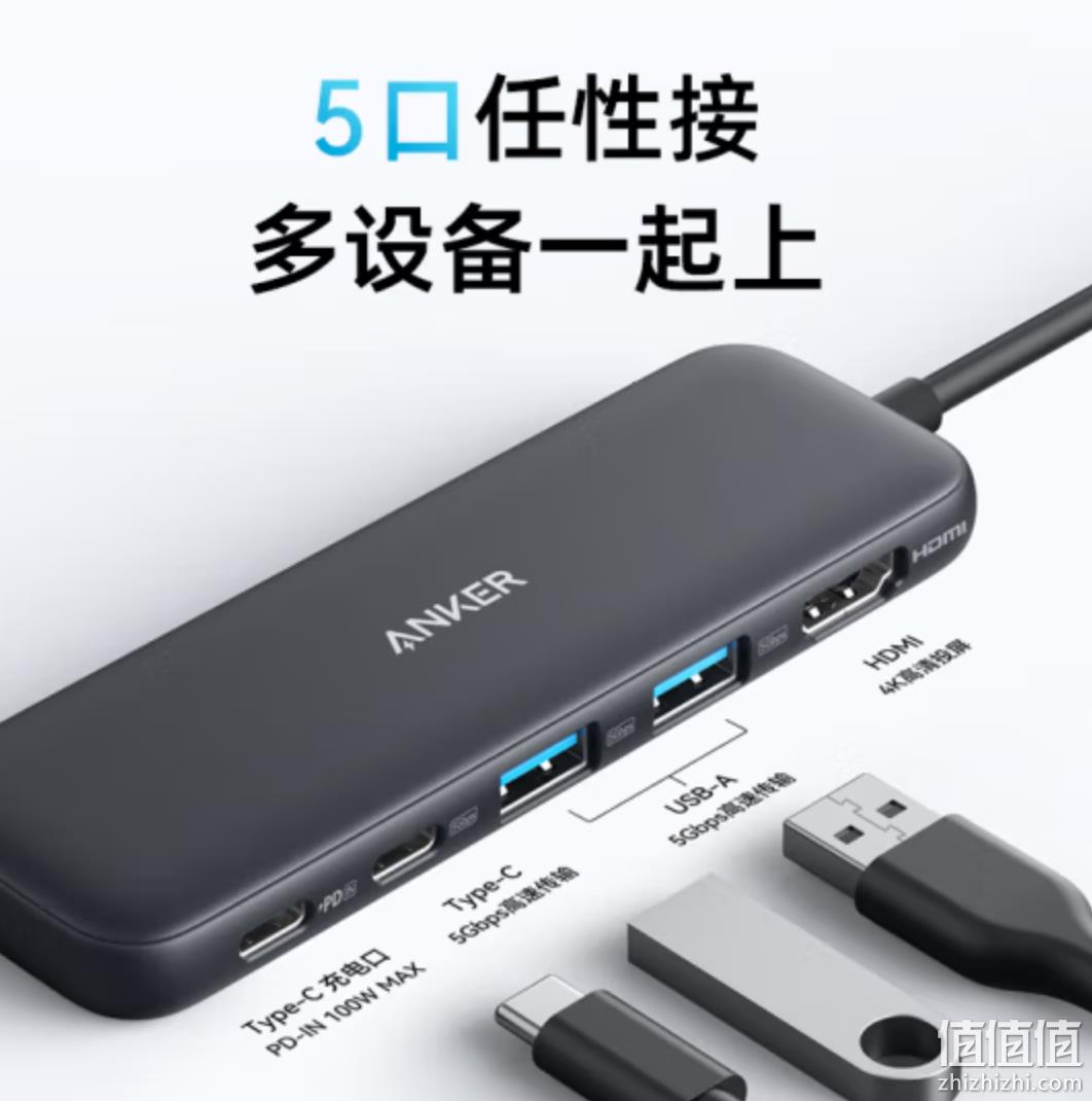 Anker 安克 Type-C 五合一拓展坞 129元包邮 值值值-买手聚集的地方