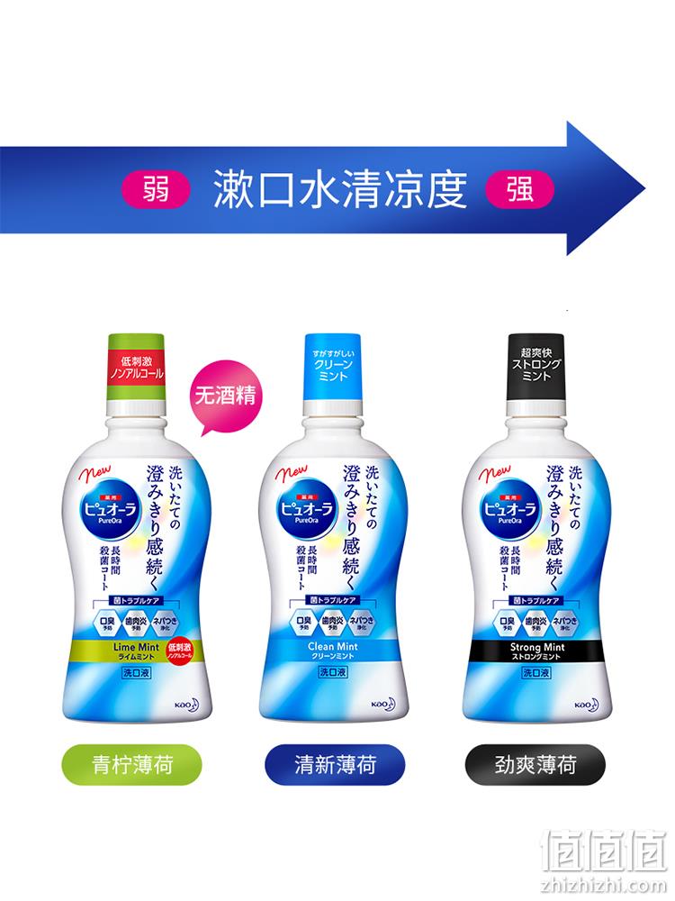 日本进口，花王 PureOra 贝优蓝漱口水 420mL*3件 新低49.7元包邮包税（折16.57元/瓶） 值值值-买手聚集的地方