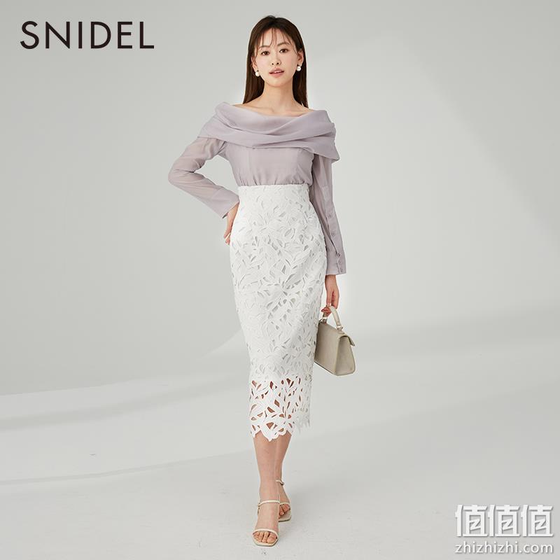 SNIDEL 2023夏季新款女士高腰镂空蕾丝包臀半身裙  SWFS232009 568.19元（天猫旗舰店1560元） 值值值-买手聚集的地方