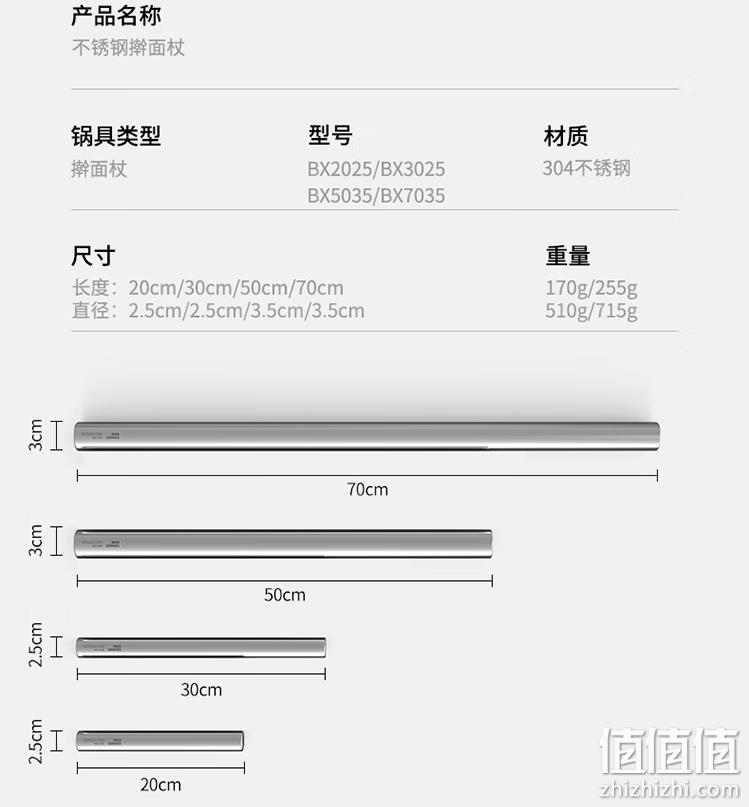 新低！炊大皇 304食品级不锈钢擀面杖 7.9元包邮 值值值-买手聚集的地方