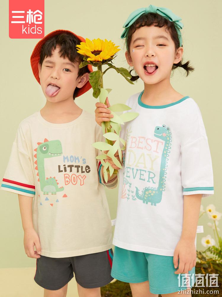 THREEGUN 三枪 儿童弹力棉夏季家居服套装（110~160cm）多花色 39元包邮（需领券） 值值值-买手聚集的地方