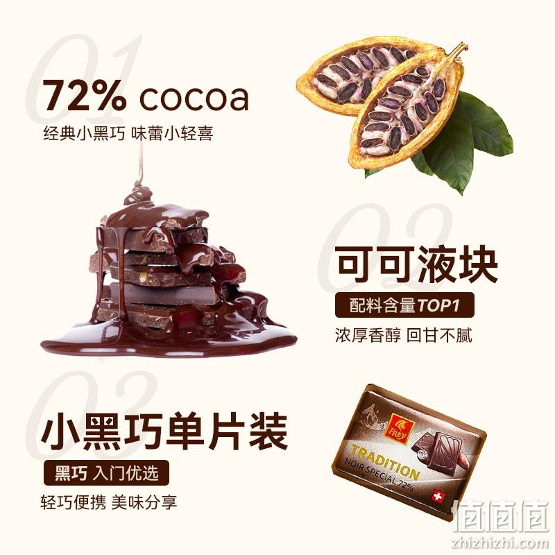 瑞士百年经典巧克力品牌 FREY 72%纯可可脂黑巧克力小排块150g（赠牛奶特醇56g） 19.9元包邮（需领券） 值值值-买手聚集的地方