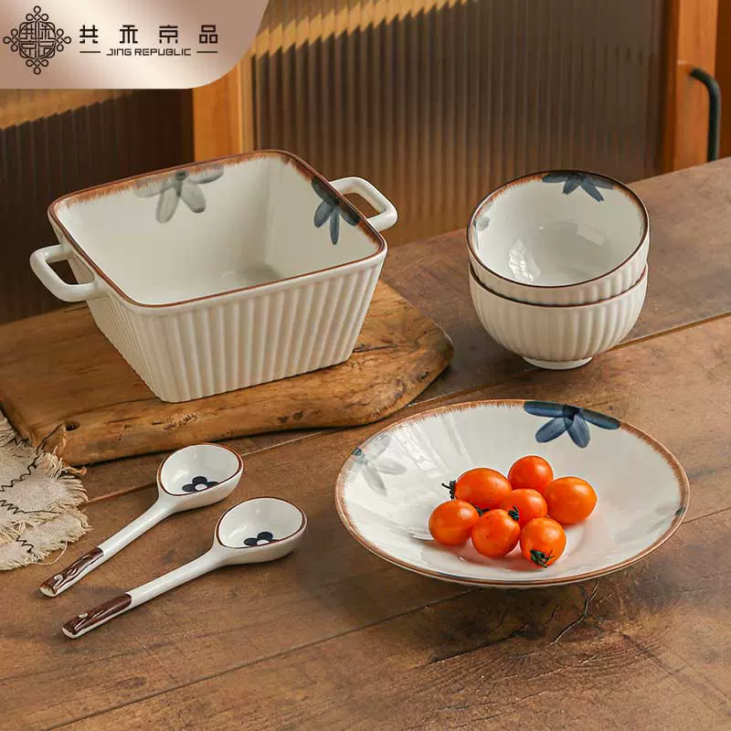 共禾京品 釉下彩复古高颜值陶瓷餐具6件套 39.9元包邮（需领券） 值值值-买手聚集的地方