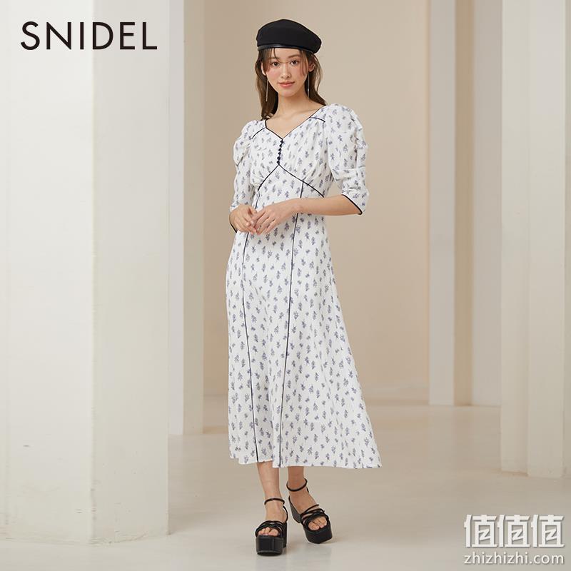 SNIDEL 2023新品法式V领印花茶歇连衣裙SWFO231047 427.2元（天猫折后987元） 值值值-买手聚集的地方