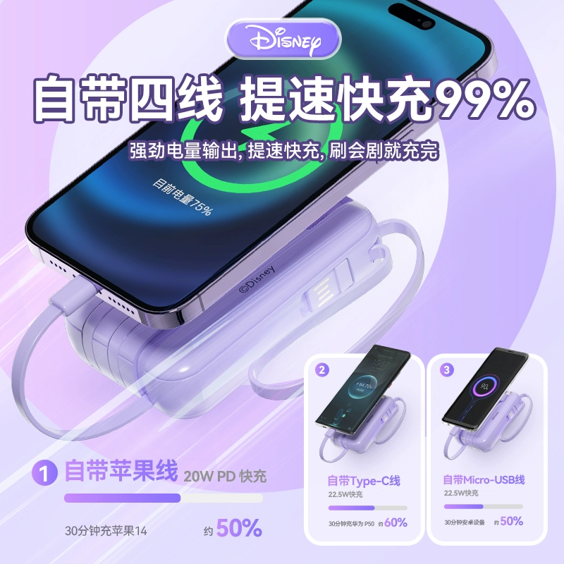 Disney迪士尼官方授权  三合一便携式充电宝 10000mAh 多色 59.9元包邮（需领券） 值值值-买手聚集的地方