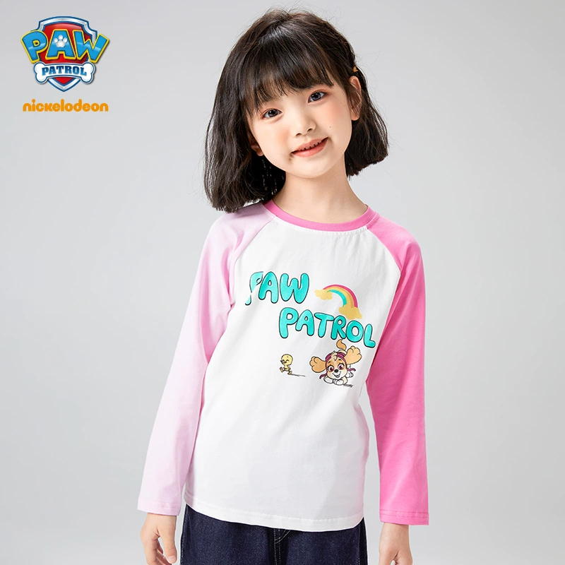 Paw Patrol 汪汪队立大功 23新款女童纯棉撞色插肩长袖T恤 2款6色 39.9元包邮（需领券） 值值值-买手聚集的地方