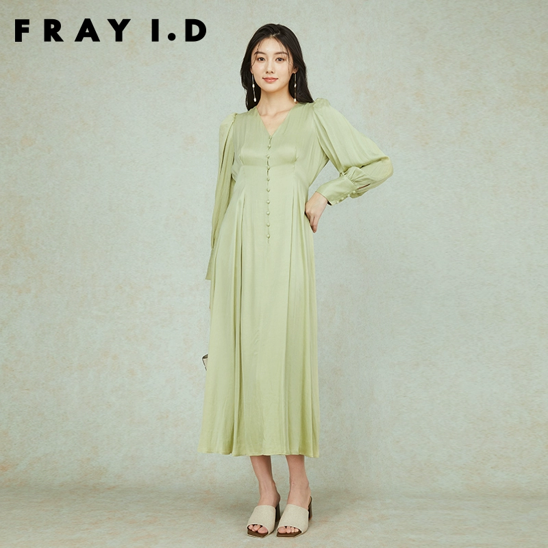 FRAY I.D 2023夏新品V领缎面优雅连衣裙 FWFO231060 613.72元 值值值-买手聚集的地方