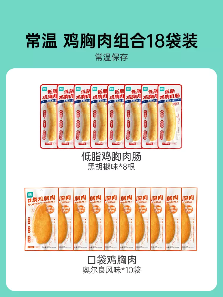 国家队运动员备战保障产品，优形 鸡胸肉肠8根+口袋鸡胸肉10袋 47元包邮（需领券） 值值值-买手聚集的地方