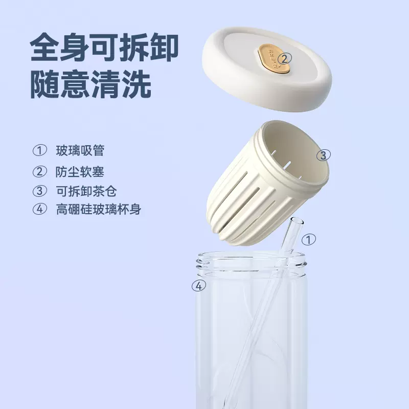 哈尔斯 茶水分离吸管玻璃杯 530ml 39元包邮（需领券） 值值值-买手聚集的地方