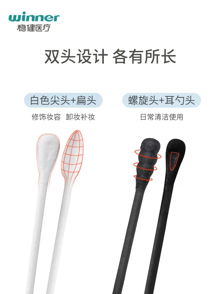 稳健 黑白两色医用脱脂棉签 2盒600支 11.9元包邮（需领券） 值值值-买手聚集的地方