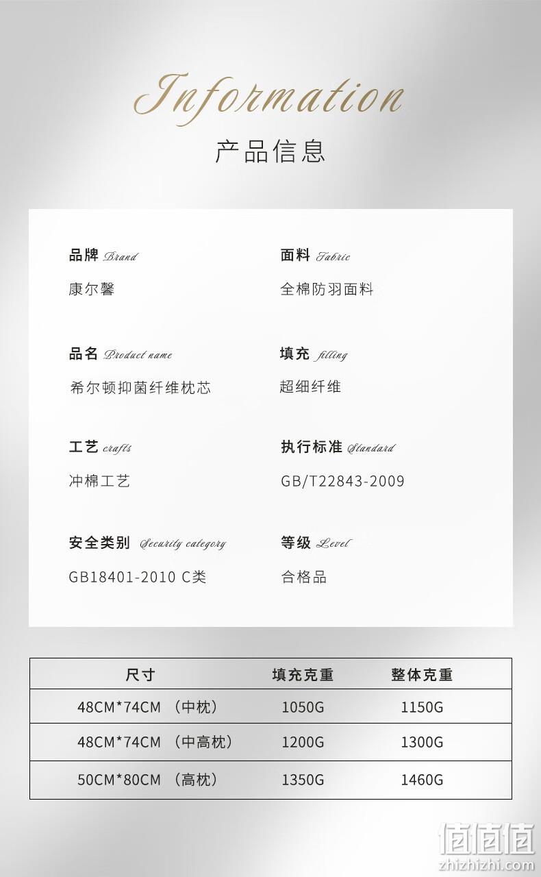 希尔顿酒店款，Canasin 康尔馨 五星级酒店款 抗菌纯棉纤维枕芯 中枕 74*48cm 128元包邮 值值值-买手聚集的地方