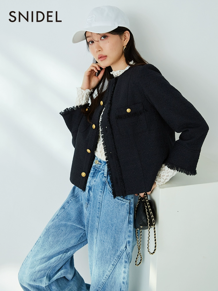 2023秋冬新品，Snidel 气质粗花呢金属扣小香风短外套SWFJ234086 新低591.38元（天猫旗舰店1470元） 值值值-买手聚集的地方