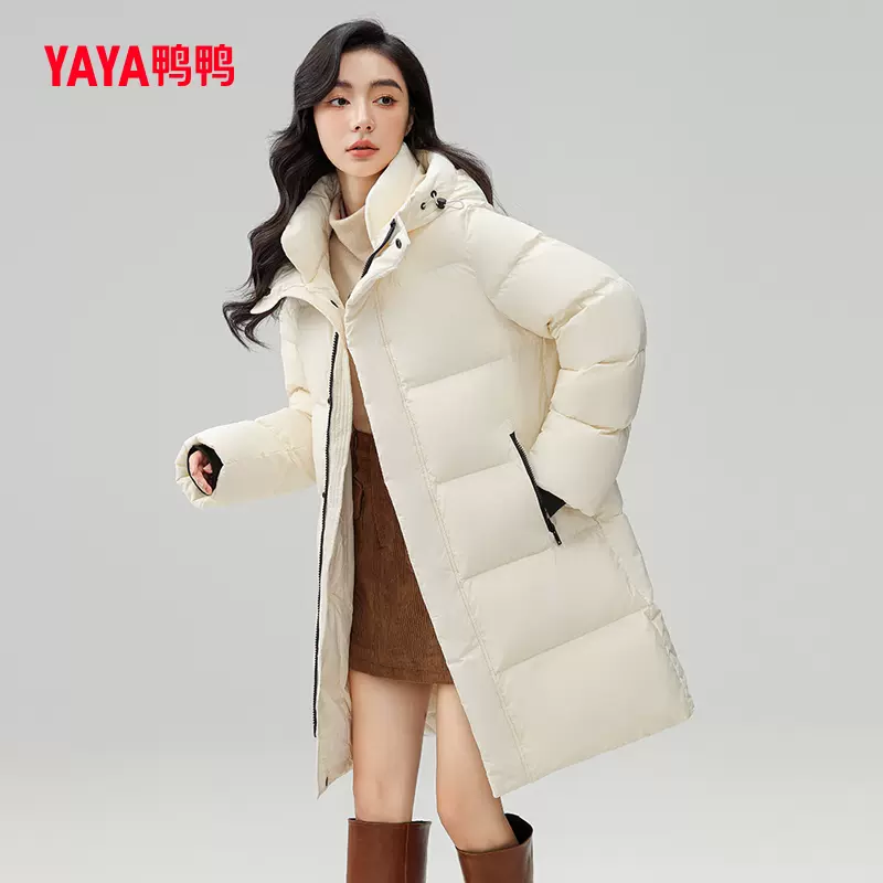 鸭鸭 2023秋冬新款 女式中长款加厚保暖连帽羽绒服 2色 239元包邮（需领券） 值值值-买手聚集的地方