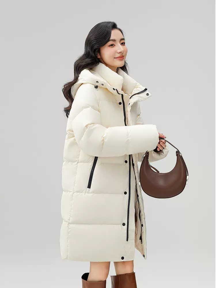 鸭鸭 2023秋冬新款 女式中长款加厚保暖连帽羽绒服 2色 239元包邮（需领券） 值值值-买手聚集的地方