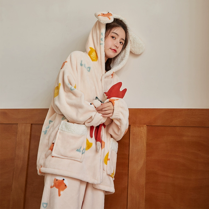 Cottonshell 棉籽壳 情侣加厚珊瑚绒连帽家居服睡衣套装 68元包邮 值值值-买手聚集的地方