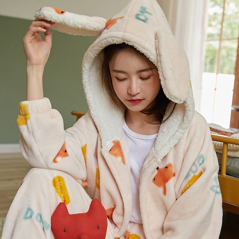 Cottonshell 棉籽壳 情侣加厚珊瑚绒连帽家居服睡衣套装 68元包邮 值值值-买手聚集的地方