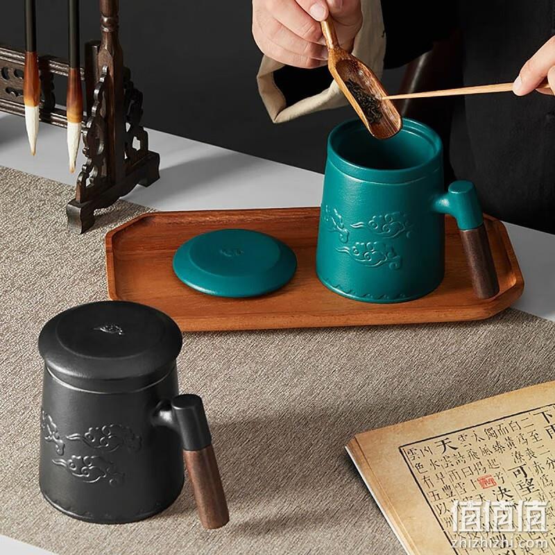 史低！共禾京品 云心茗意 带盖带茶漏陶瓷马克杯 400mL 19.9元包邮 值值值-买手聚集的地方