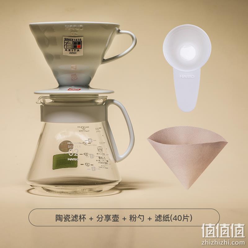 HARIO 哈里欧/好璃奥 V60系列 手冲咖啡器具套装（陶瓷滤杯+玻璃壶+滤纸）VDS-3012W 新低117元 值值值-买手聚集的地方