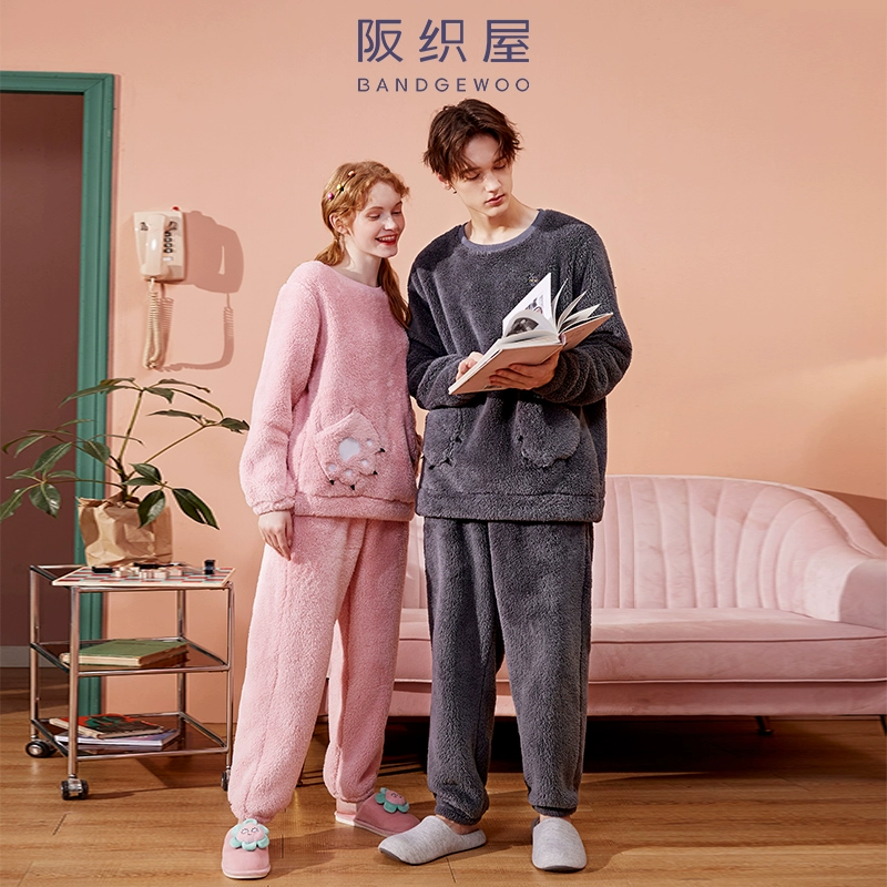 阪织屋 情侣熊爪舒棉绒家居服套装 2色 99元包邮 值值值-买手聚集的地方