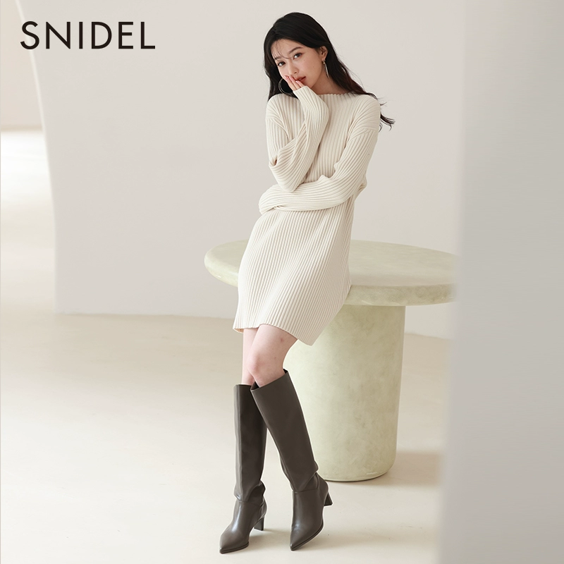 SNIDEL 2023秋季新品女士羊毛罗纹纯色长袖针织连衣裙 SWNO234017 396.9元（天猫旗舰店900元） 值值值-买手聚集的地方