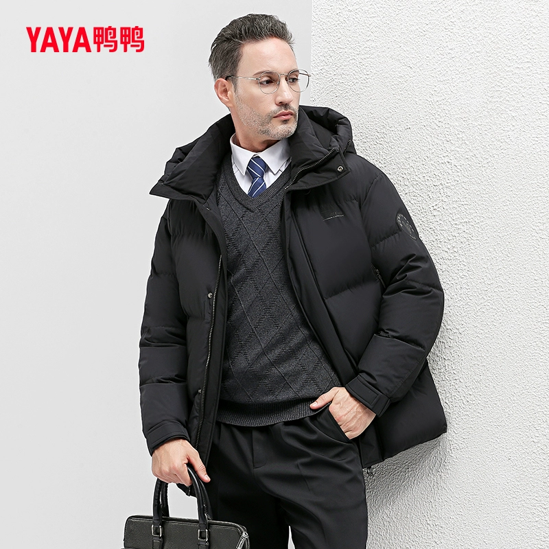 鸭鸭 2023年冬新款中老年爸爸时尚保暖连帽羽绒服 3色 269元包邮 值值值-买手聚集的地方