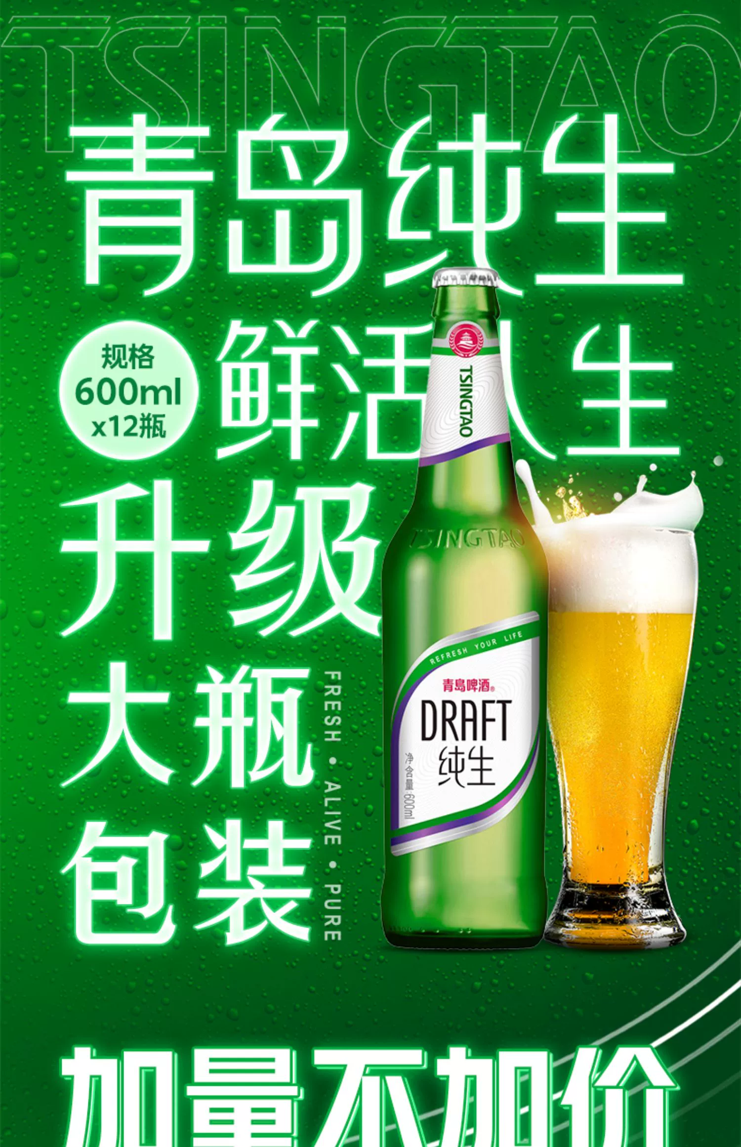青岛啤酒 纯生8度 600ml*12瓶 79元包邮 值值值-买手聚集的地方