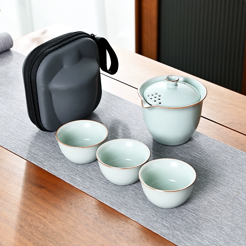 雅辞坊 汝窑便携式旅行茶具套装（一壶三杯）2色 新低26.5元包邮 值值值-买手聚集的地方