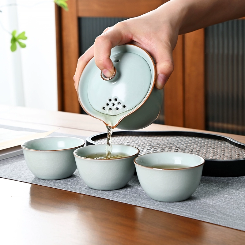 雅辞坊 汝窑便携式旅行茶具套装（一壶三杯）2色 新低26.5元包邮 值值值-买手聚集的地方