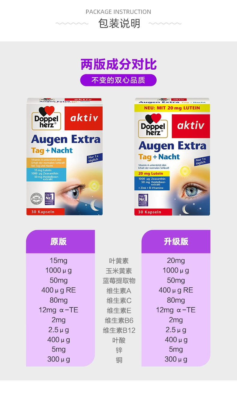Doppelherz 双心 蓝莓叶黄素护眼软胶囊（升级版）30粒*3盒 新低92元包邮包税（折30.66元/盒） 值值值-买手聚集的地方