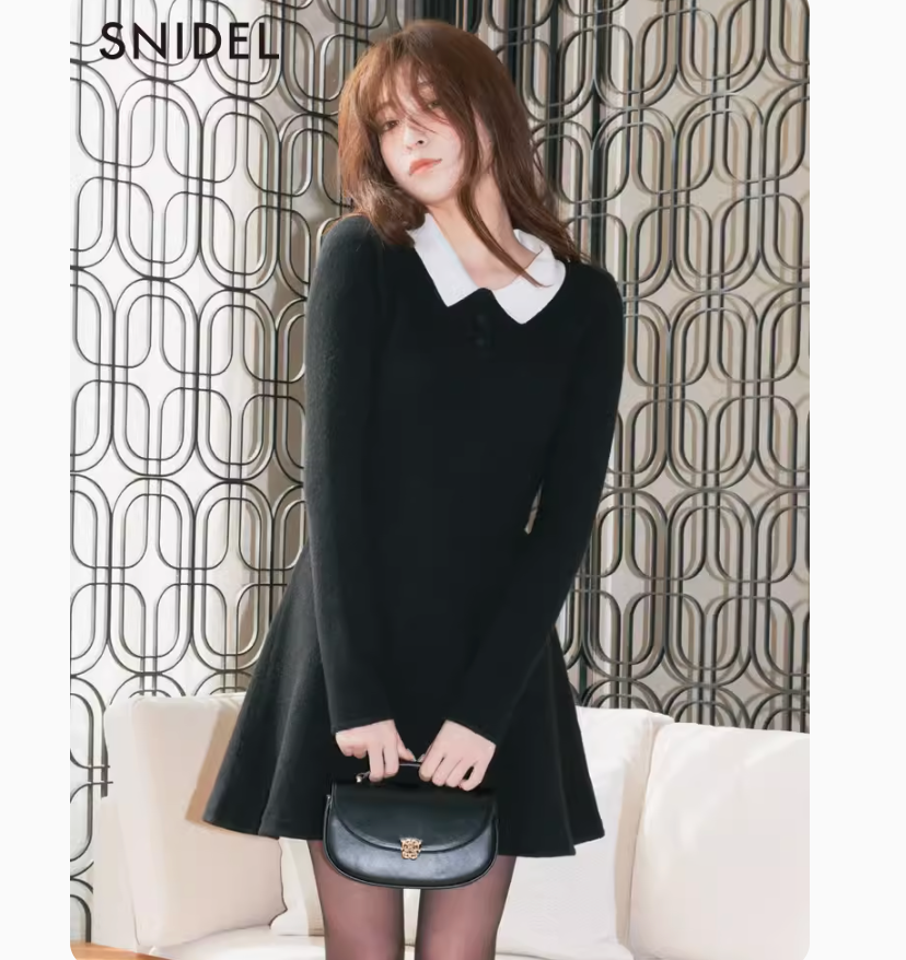 SNIDEL 2023秋冬新品 甜美百搭翻领修身A字针织连衣裙 SWNO235057 544元（天猫1500元） 值值值-买手聚集的地方