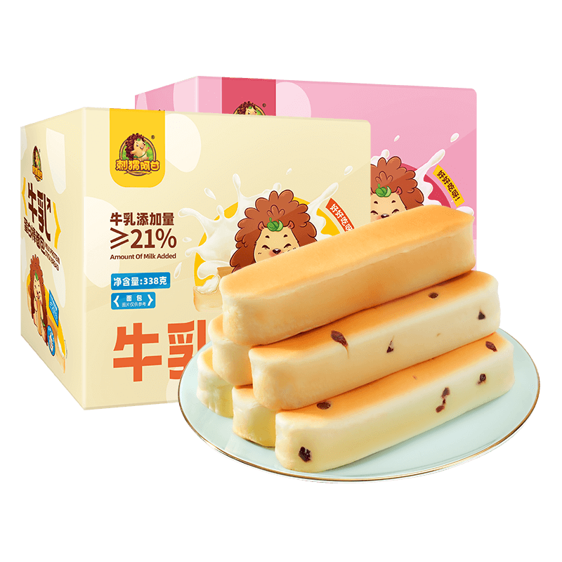 牛乳添加量≥21%，刺猬阿甘 牛乳蛋白棒面包338g*2箱 19.9元包邮 值值值-买手聚集的地方