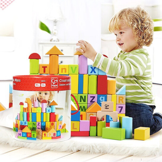 Hape E8402 木质大颗粒积木 80颗桶装 98元包邮 值值值-买手聚集的地方