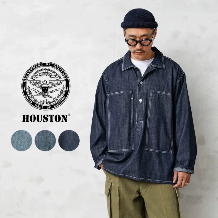 Houston 休斯顿 男士纯棉洗水做旧套头牛仔衬衫40696 227.2元 值值值-买手聚集的地方