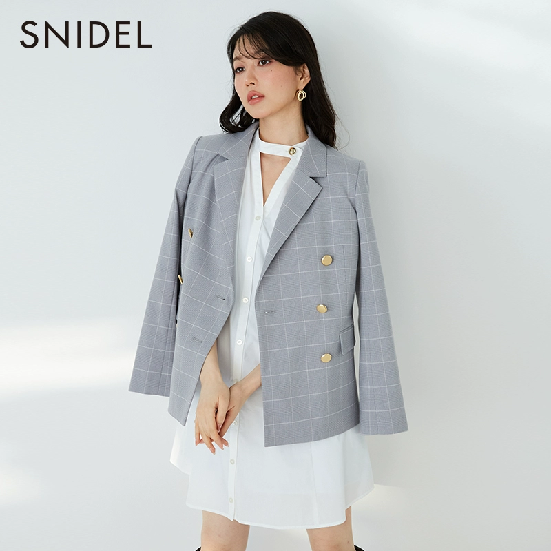 SNIDEL 2023冬新品女士含羊毛纯色翻领双排扣西装外套SWFJ234004 384元（天猫旗舰店1014元） 值值值-买手聚集的地方