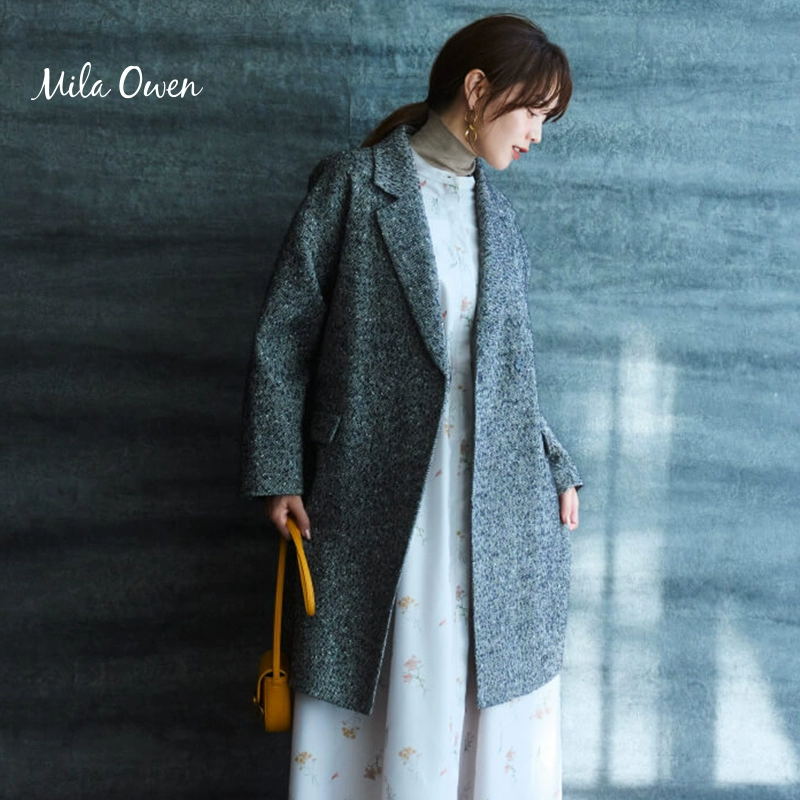 降￥200！Mila Owen 2023秋季新款女士翻领直筒中长茧型羊毛混纺大衣 09WFC234144 新低594.35元（天猫旗舰店折后1489元） 值值值-买手聚集的地方