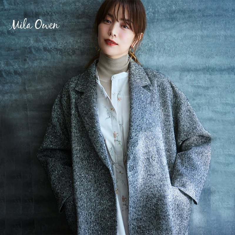 降￥200！Mila Owen 2023秋季新款女士翻领直筒中长茧型羊毛混纺大衣 09WFC234144 新低594.35元（天猫旗舰店折后1489元） 值值值-买手聚集的地方
