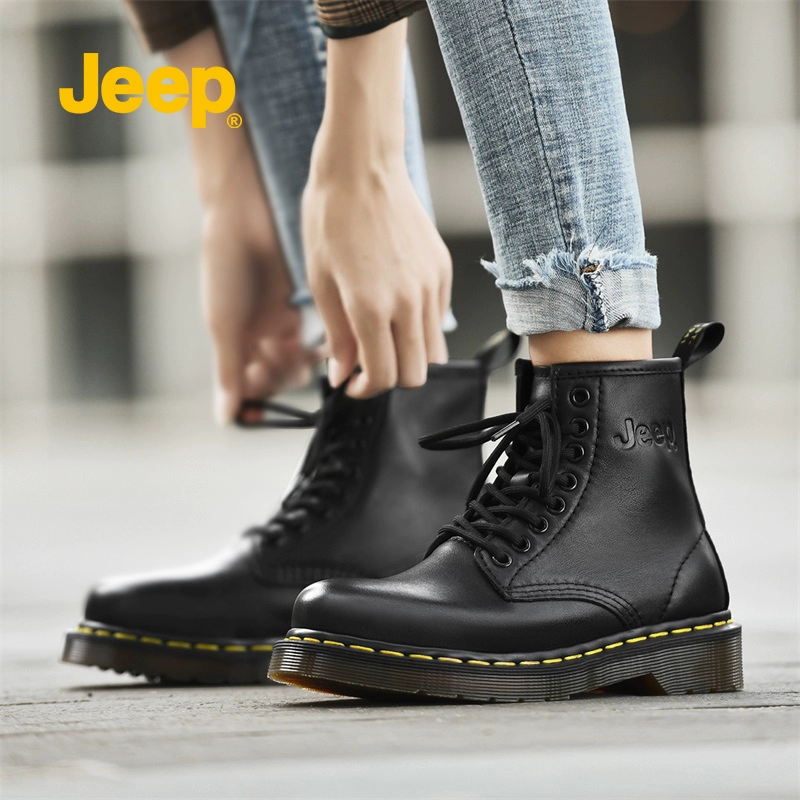 JEEP 2024春季新款情侣款高帮休闲真皮马丁靴（35~45码） 129元包邮 值值值-买手聚集的地方