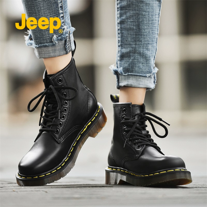 JEEP 2024春季新款情侣款高帮休闲真皮马丁靴（35~45码） 129元包邮 值值值-买手聚集的地方