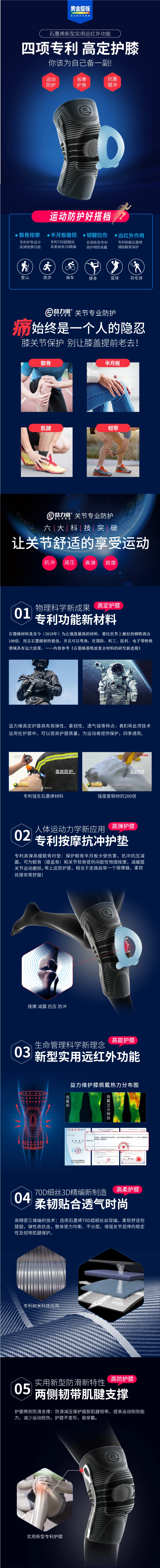 石墨烯材质，ELVES 益力维 远红外减震护膝 石墨烯款 单只 49元包邮（需领券） 值值值-买手聚集的地方