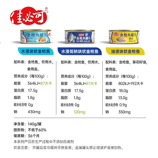 佳必可 低脂水浸金枪鱼罐头 140g*4罐 25.8元包邮 值值值-买手聚集的地方