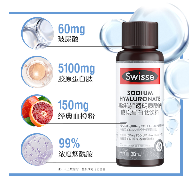 Swisse 斯维诗 医美级口服透明质酸钠胶原蛋白肽饮料30mL*10瓶 199元包邮 值值值-买手聚集的地方