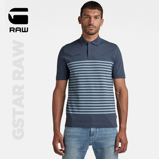 L码，G-Star Raw Printed Stripe 男士条纹印花短袖Polo衫D21523 285.2元包邮 值值值-买手聚集的地方