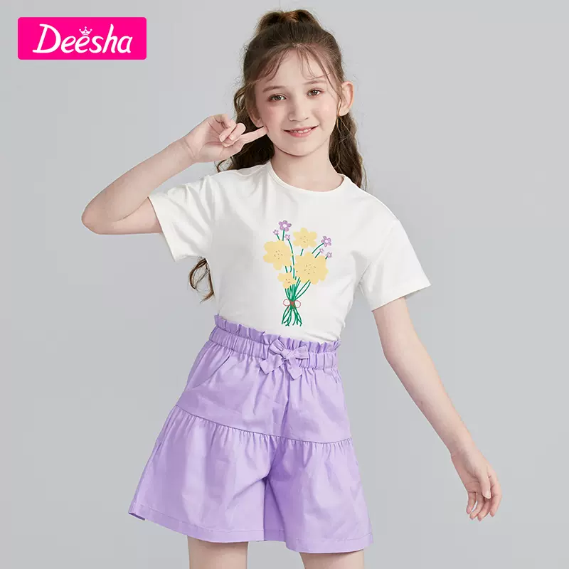 Deesha 笛莎 女童夏季短袖短裤运动套装（90~165码）多色 53.5元包邮 值值值-买手聚集的地方