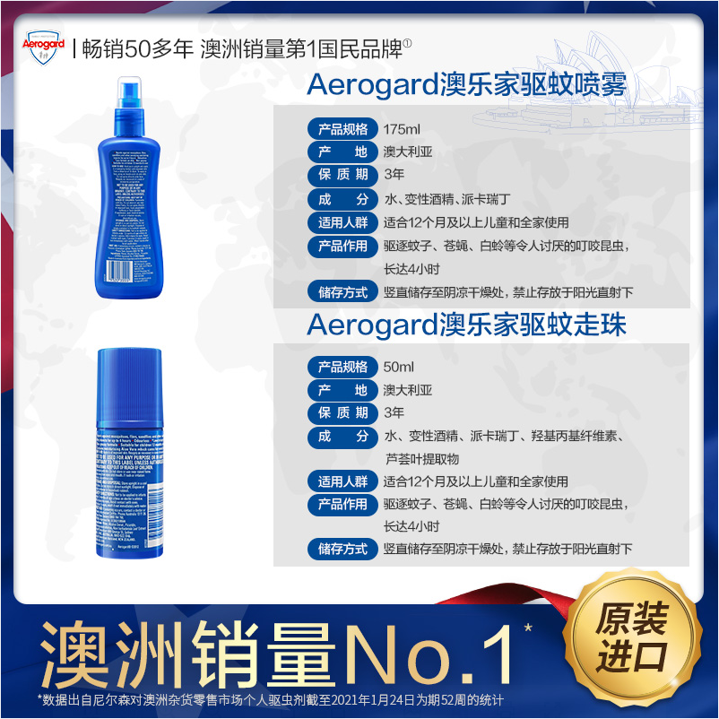 Aerogard 澳洲无味无刺激防蚊喷雾175ml+驱蚊滚珠50ml 54.47元包税包邮 值值值-买手聚集的地方