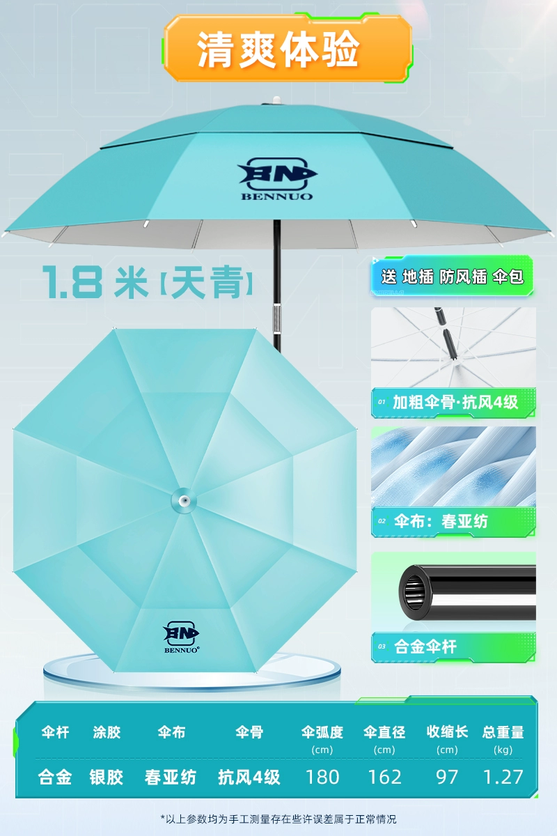 本诺 万向钓鱼伞1.8米 送地插+防风插+伞包 29元包邮起 值值值-买手聚集的地方