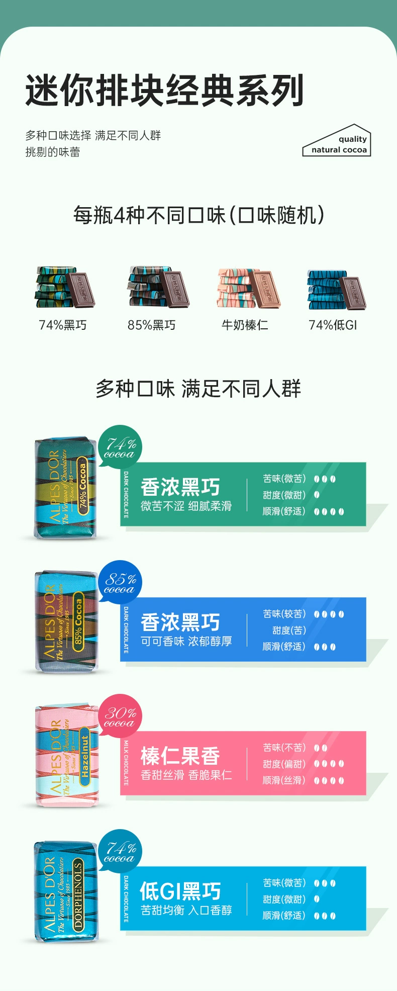 瑞士进口，Alpes d'Or 爱普诗 74%纯可可脂黑巧克力 500g 44.9元包邮 值值值-买手聚集的地方