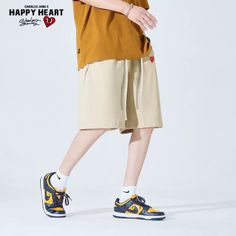 CHARLES JANG'S HAPPY HEART 查尔斯桃心 男士宽松爱心刺绣抽绳五分短裤 多色 89元包邮 值值值-买手聚集的地方
