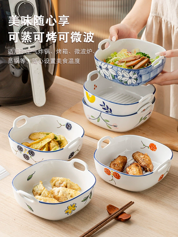 釉下彩，宋青窑 烘焙烤盘陶瓷双耳盘 13.9元包邮 值值值-买手聚集的地方