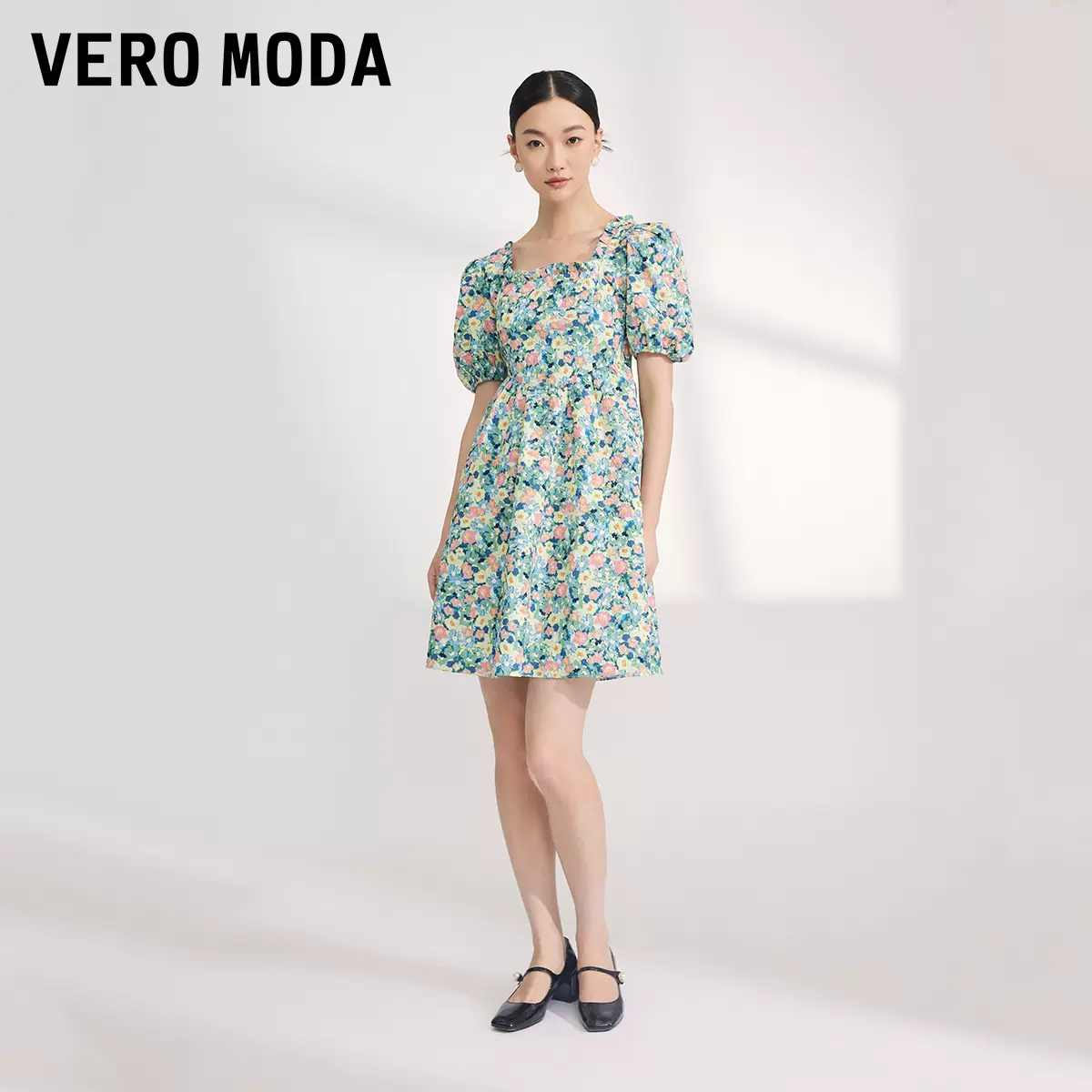 Vero Moda 夏季油画风碎花方领泡泡袖连衣裙 2色 135元包邮 值值值-买手聚集的地方