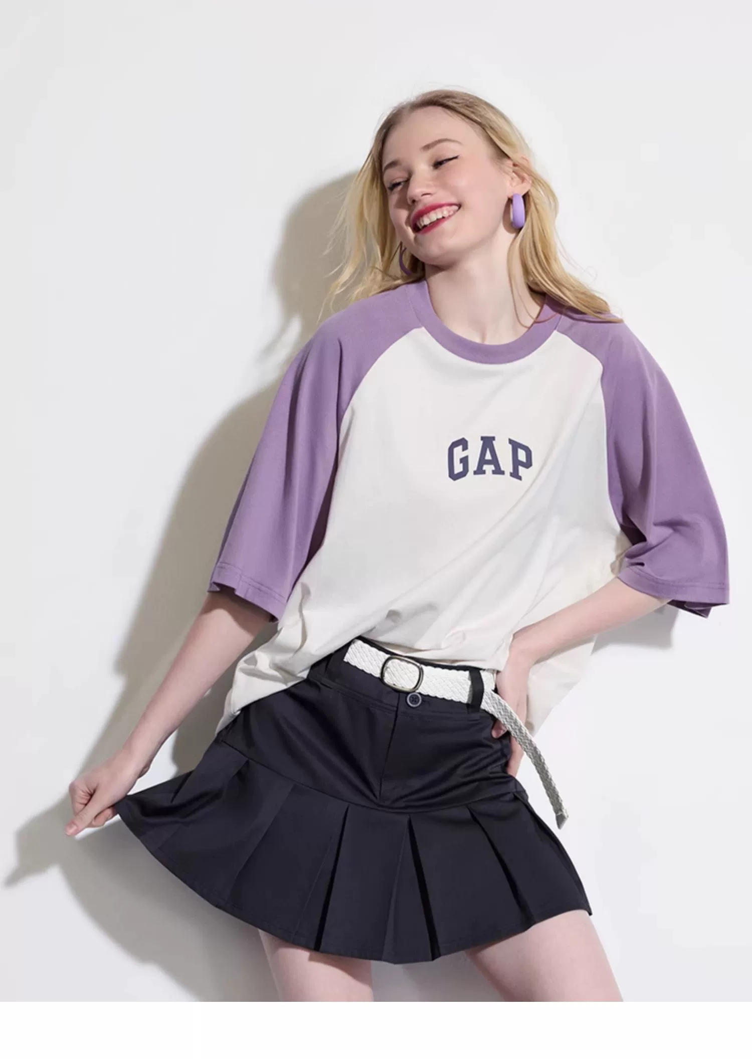 Gap 盖璞 2024夏新款男女同款撞色插肩袖短袖T恤 544461 多色 99元包邮 值值值-买手聚集的地方